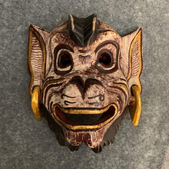 Monkey Hand Carved Wooden Mask Indonesia Balinese Sculpture Wall Hanging Art - Picture 1 of 6